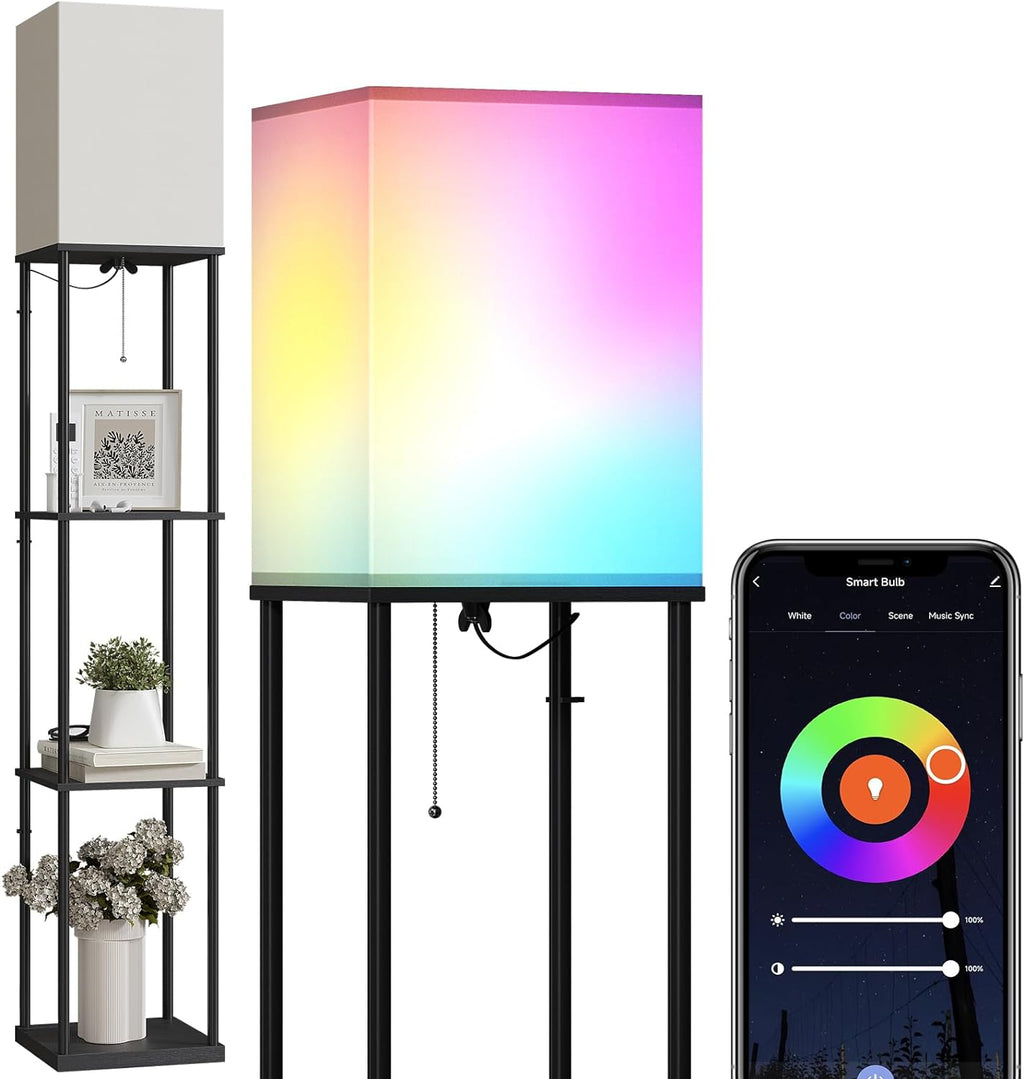 SUNMORY Floor Lamp with Shelves, Smart APP Control Standing Lamps with RGB Bulb, 4-Tier Dimmable Floor Lamps for Living Room, Tall Lamp…