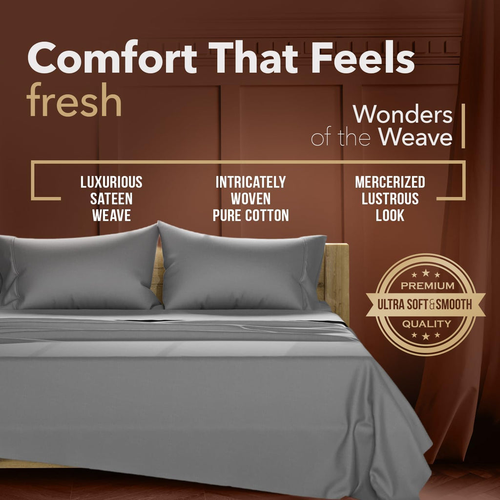 TEXAS LINEN CO. Egyptian Cotton California King Sheet Sets – 300 Series Cal King Cotton Sheet Set (4 PC, Dark Grey), Soft, Cooling, 16"…