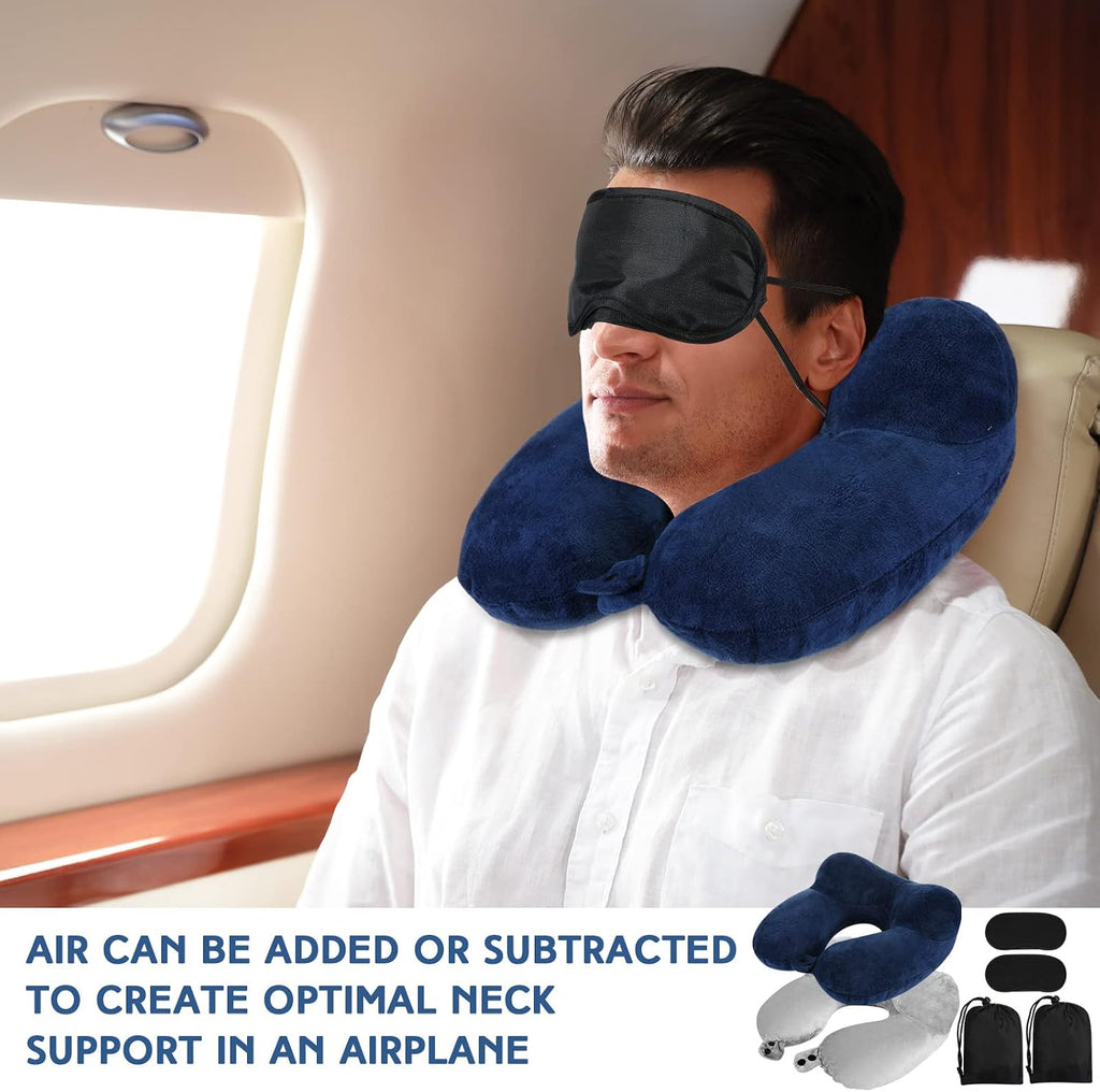 Sintuff 2 Pack Inflatable Travel Pillow for Airplanes Inflatable Neck Flight Pillows with Compact Bag and Blindfold for Traveling…