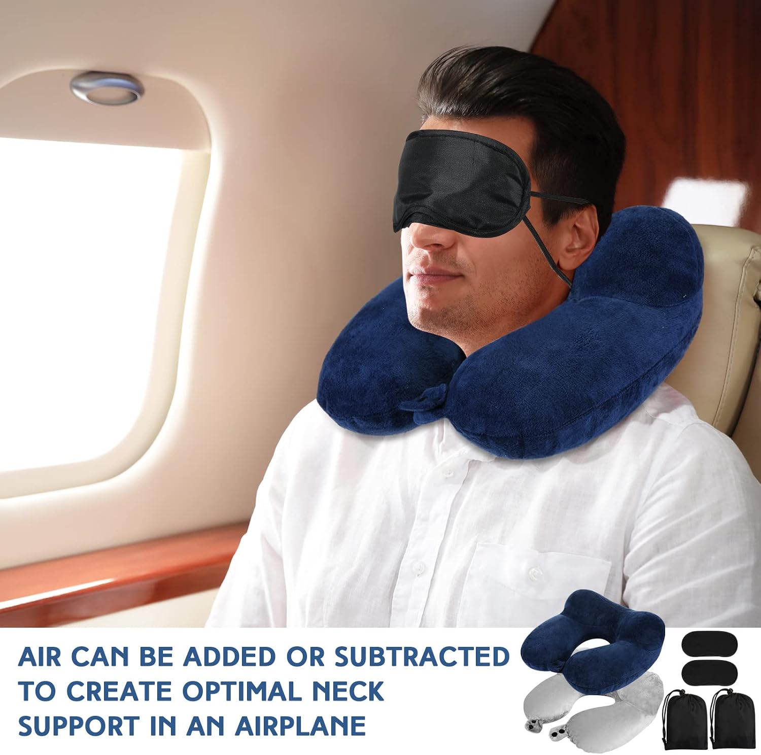 Sintuff 2 Pack Inflatable Travel Pillow for Airplanes Inflatable Neck Flight Pillows with Compact Bag and Blindfold for Traveling…