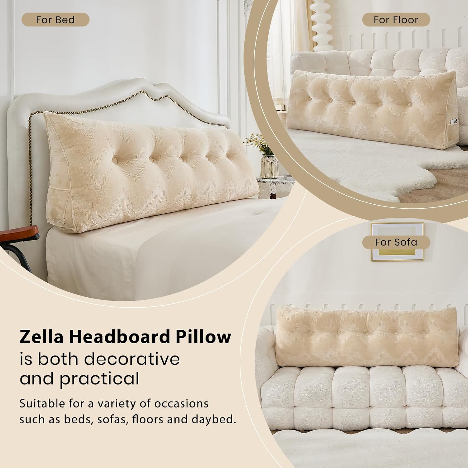 Zelladorra Headboard Pillow for Bed, Triangular Wedge Pillow Headboard Soft Support While Reading and Resting, Bed Bolster Cushion…