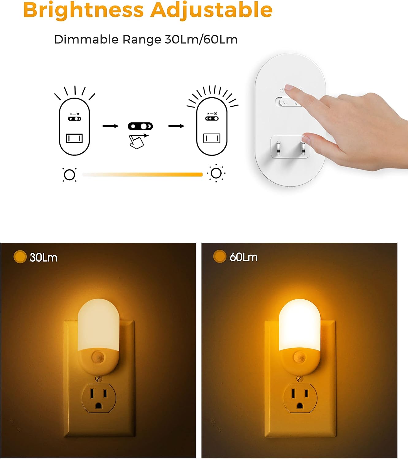 Llohasled L LOHAS LED Amber Night Light, 4 Pack, Night Lights Plug into Wall Motion Sensor, LED Motion Activated Night Lights, 30/60LM, Aut…