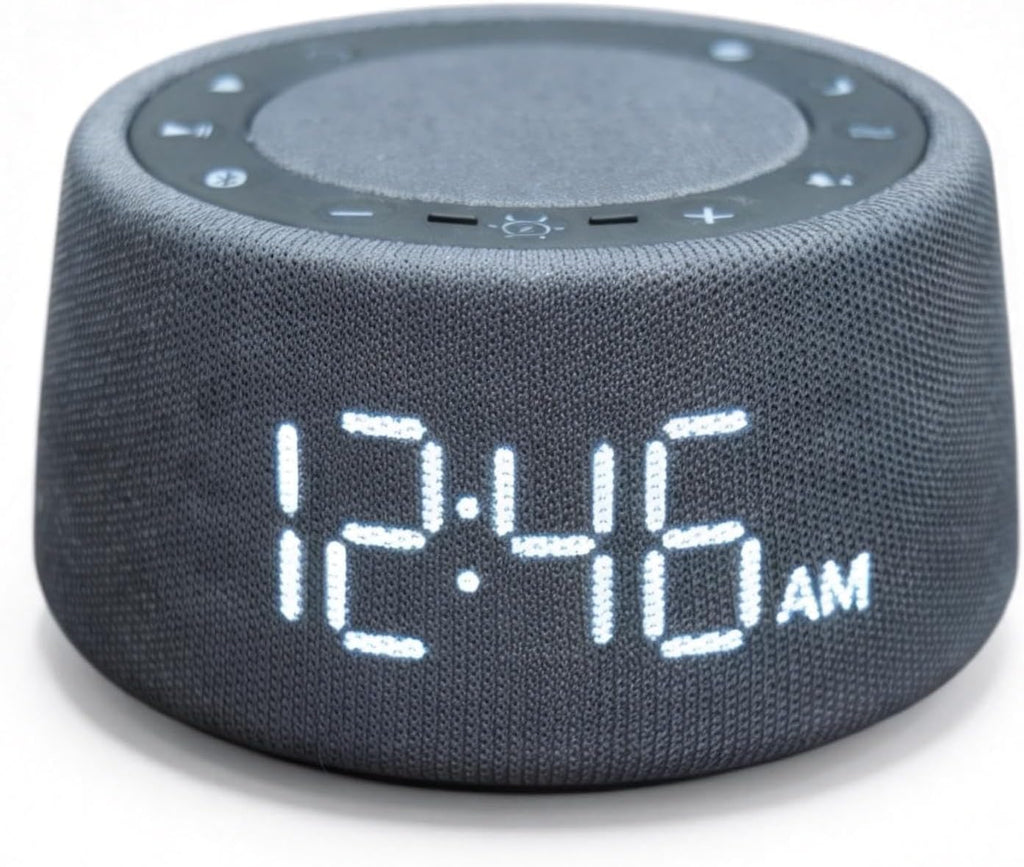 White Noise Sound Machine Alarm Clock with Bluetooth Speaker,18 Soothing Sounds, Ambient Light Ring, Adjustable Alarm Volume, USB…