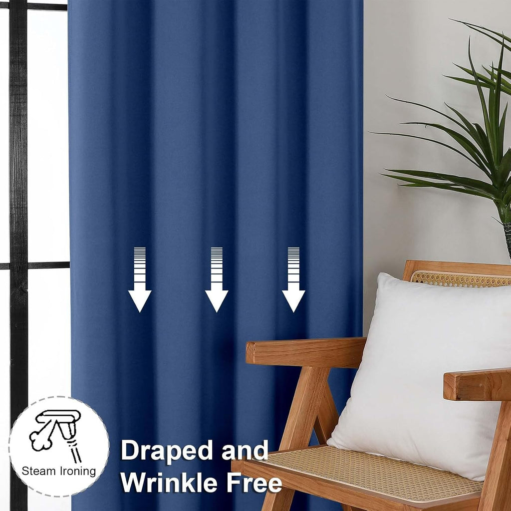 Simplebrand Ava Royal Blue Short Blackout Curtains for Bedroom 63 Inches Long 2 Panels Set, Solid Thermal Insulated, Energy Saving Window T…