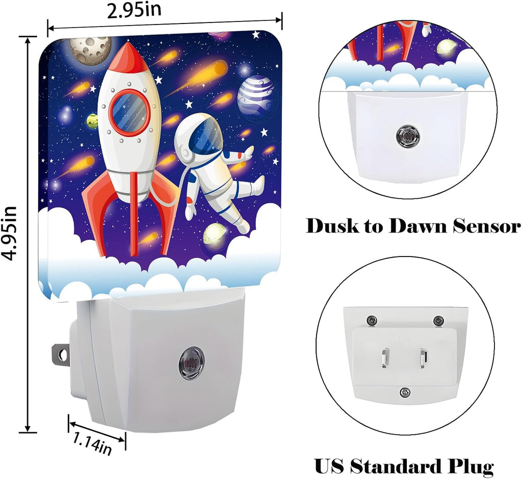 Rocket and Astronaut Night Light, Plug-in Night Lights with Dusk to Dawn Sensor for Stairway, Hallway, Bedroom Sleep Friendly Ideal for…