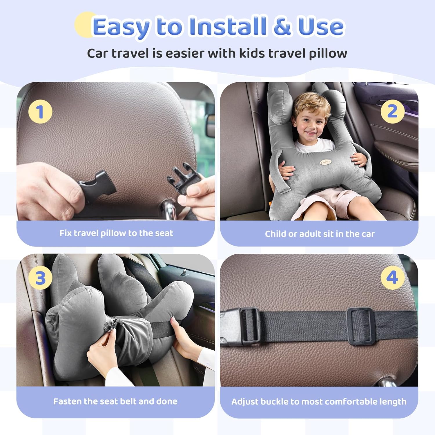 FLORICH Kids Travel Pillow, Car Sleeping Travel Pillow for Kids, Washable H-Shaped Pillow for Adults and Children to Support Head and…