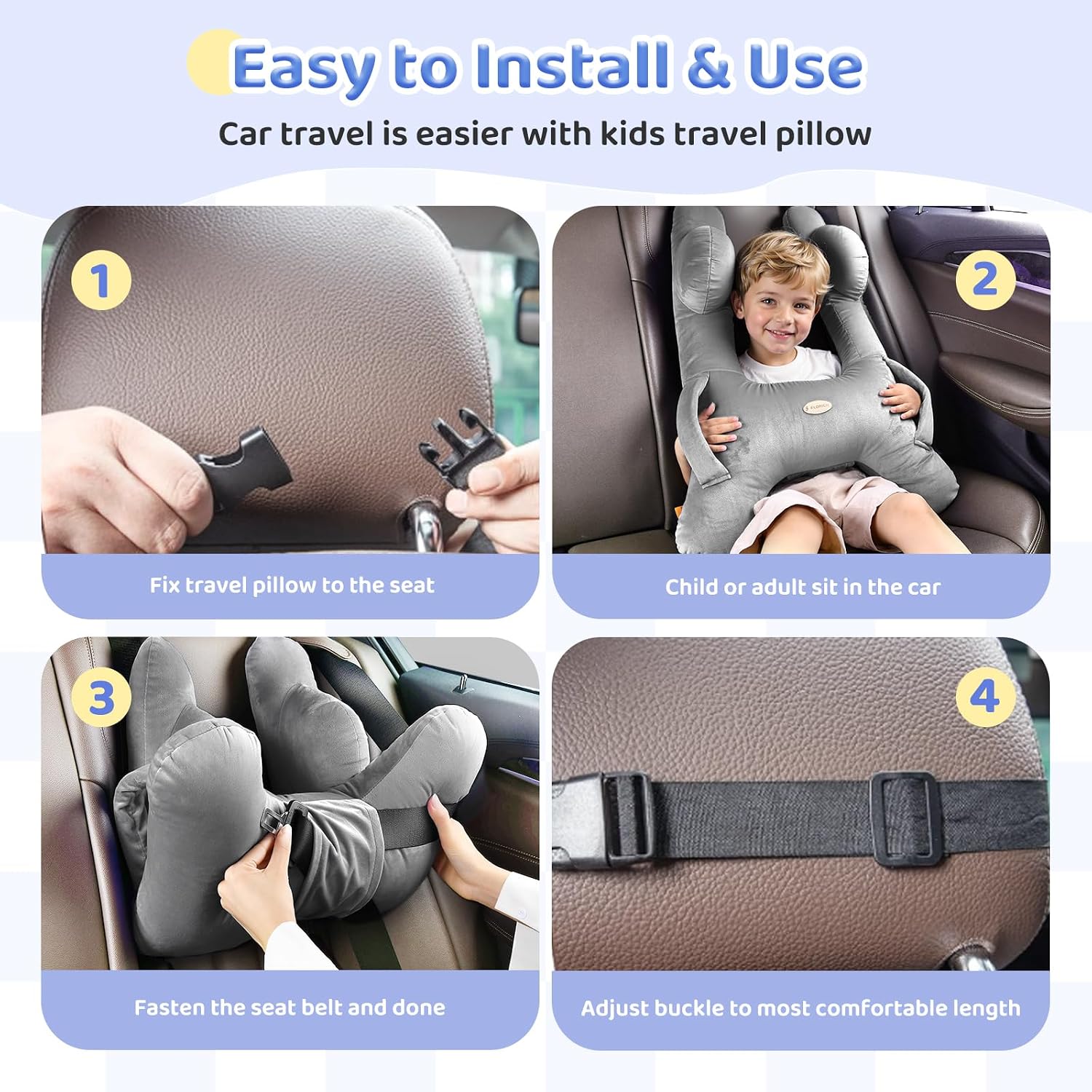 FLORICH Kids Travel Pillow, Car Sleeping Travel Pillow for Kids, Washable H-Shaped Pillow for Adults and Children to Support Head and…