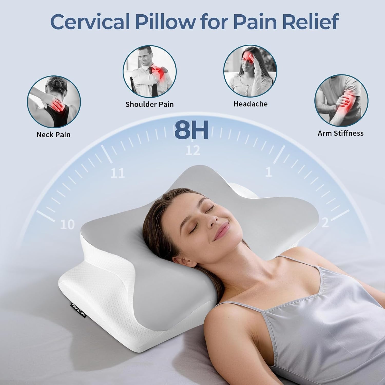 Bespillow Cervical Neck Pillow for - Ergonomic Side Sleeper Pillow for Neck Support, Cooling Memory Foam Pillows for Sleeping, Contour Pill…