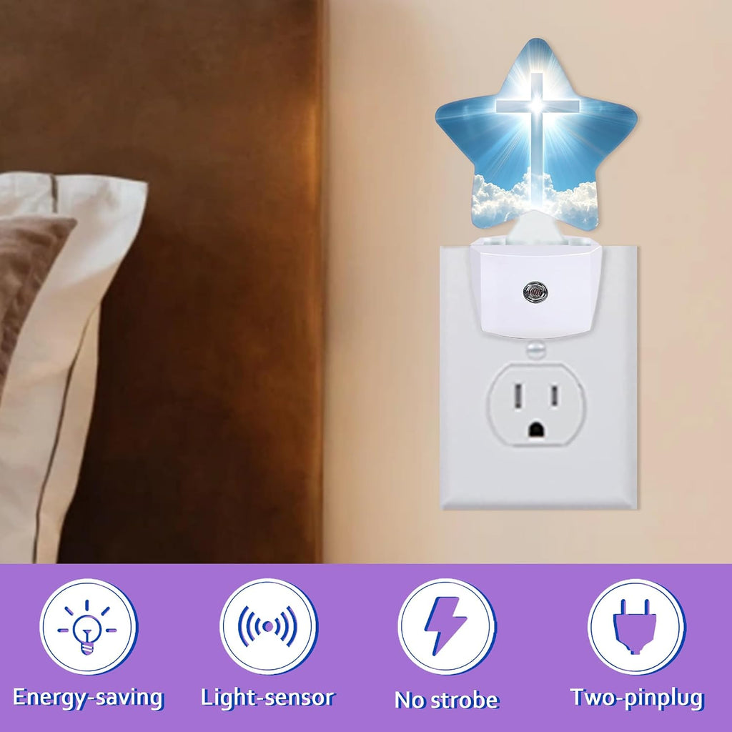 Energy Efficient Nightlights Plug in Wall, Glitter Cross Night Light for Kids Bedroom Decorative, Blue Sky Cloud Dusk-to-Dawn Sensor…