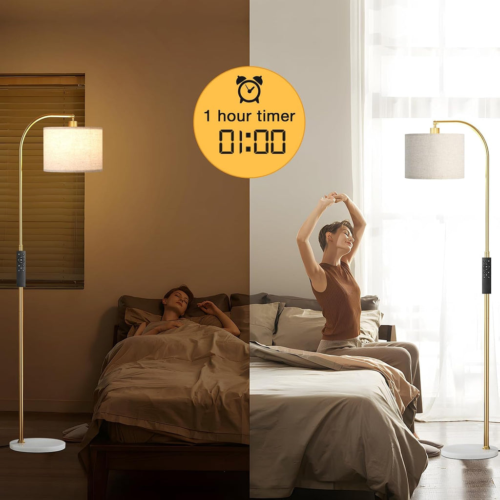 Ambimall Arc Floor Lamp with Remote and Stepless Dimmable Bulb, Colors Temperature & Brightness Adjustable, Gold Pole & Marble Base Gold