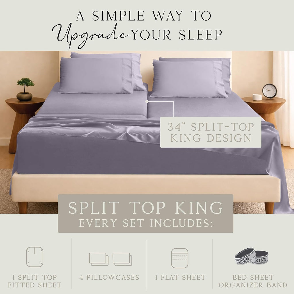 KARISSA MAE 6 Piece Pure Viscose from Bamboo 34" Split Top King Size Sheet Set | 100% FSC Certified | Luxuriously Soft | Cooling | 18"…