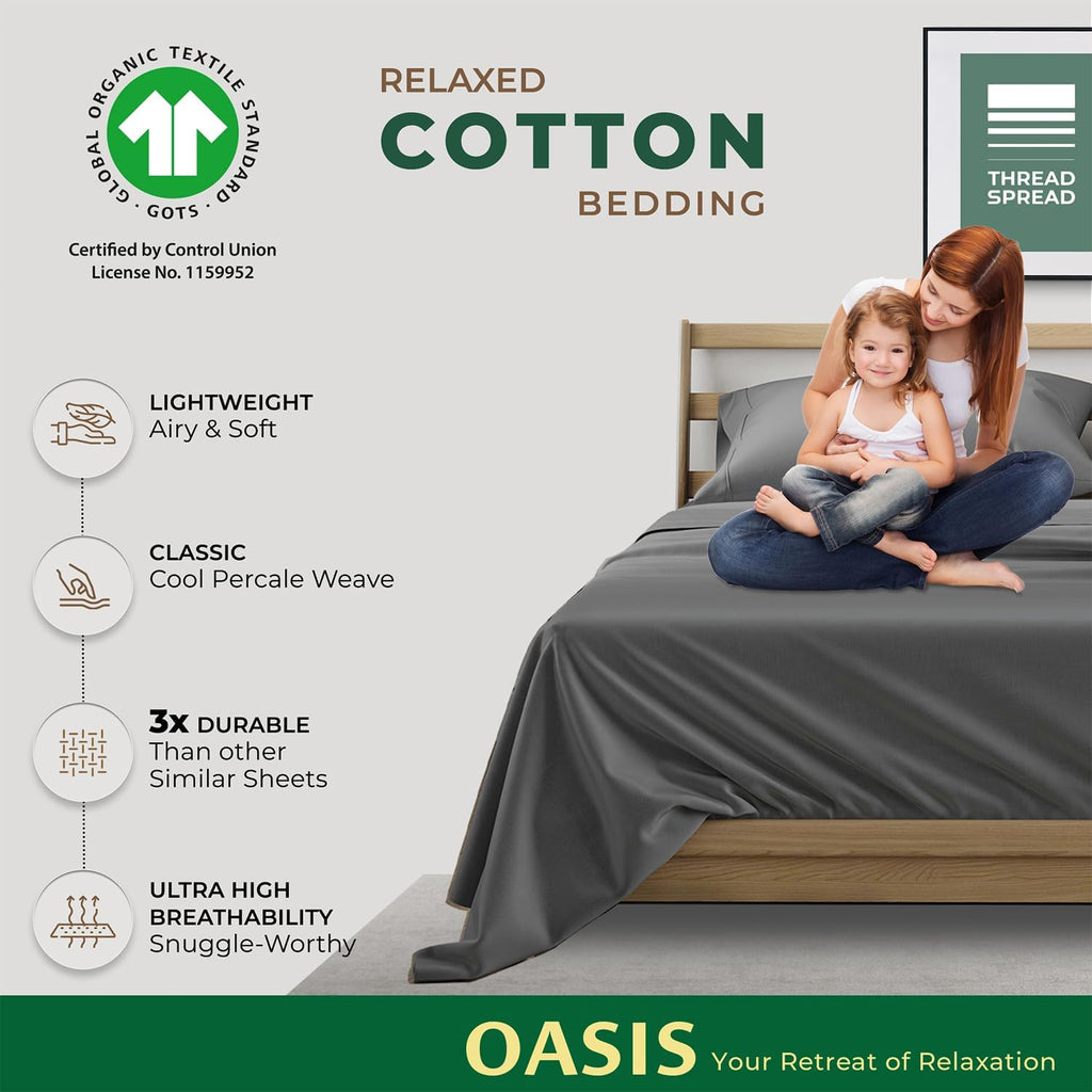 THREAD SPREAD 100% Organic Cotton Sheets Queen Size - 4 PC Organic Cotton Queen Size Percale Weave Sheet Set, Soft, Cooling, Crisp &…