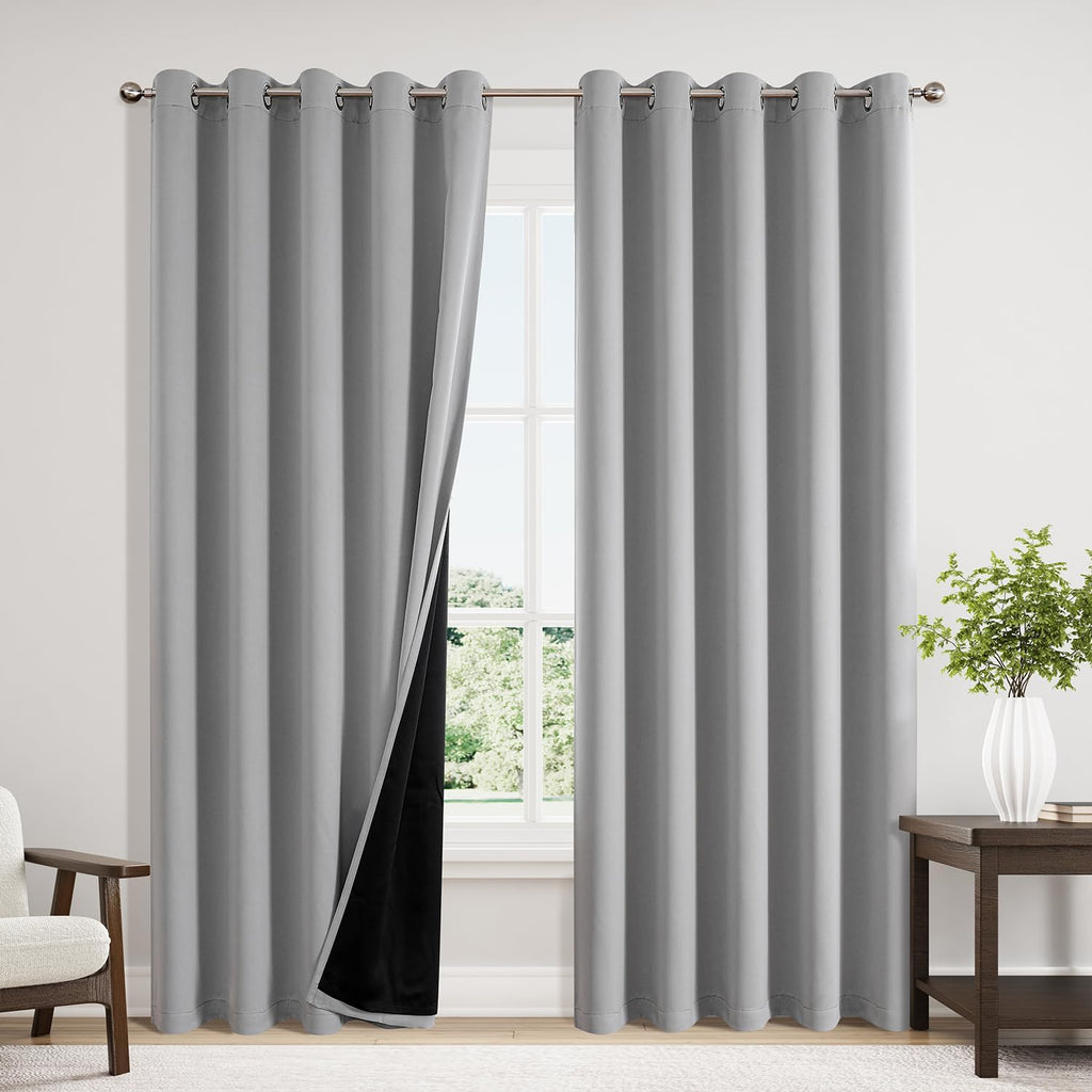 ChrisDowa 100% Blackout Curtains 84 inch Long for Bedroom with Black Liner, Extra Wide 2 Thick Layers Total Blackout Thermal Insulated Grom…