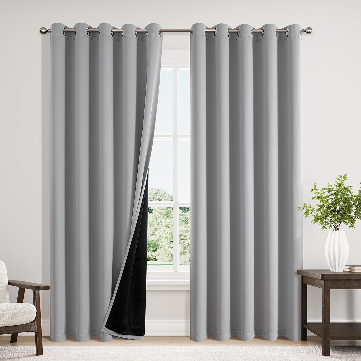 ChrisDowa 100% Blackout Curtains 84 inch Long for Bedroom with Black Liner, Extra Wide 2 Thick Layers Total Blackout Thermal Insulated Grom…