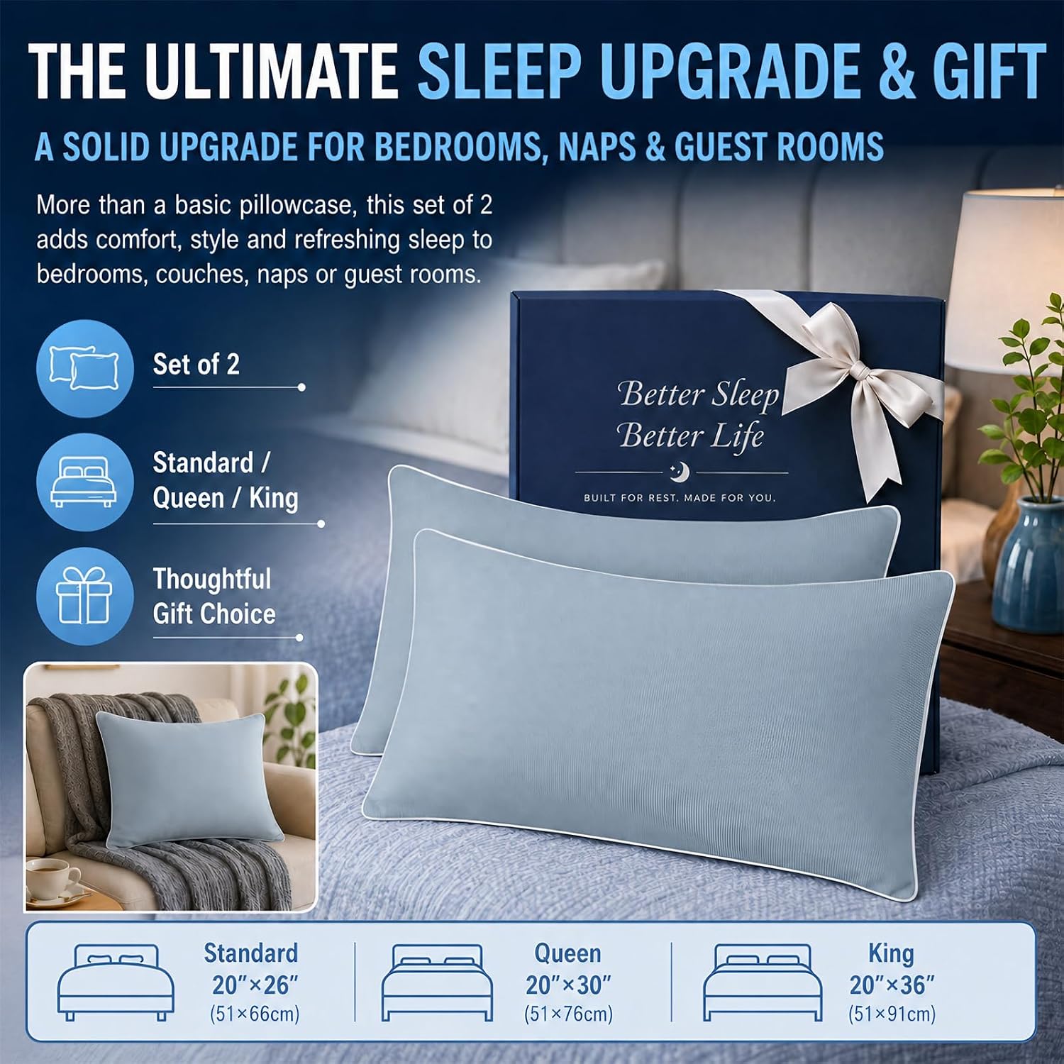 Cieltown Cooling Pillow Cases for Hot-Sleepers: Q-Max ≥0.4 Nylon Spandex Cool-to-Touch for Night Sweats - Waffle Weave for Dry & Com…