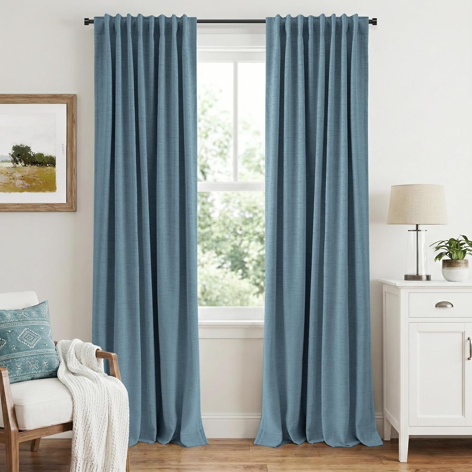 Inovaday 100% Blackout Curtains 108 Inches Length 2 Panels Set, Back Tab/Rod Pocket Linen Black Out Curtains for Bedroom, Thermal Insulated…