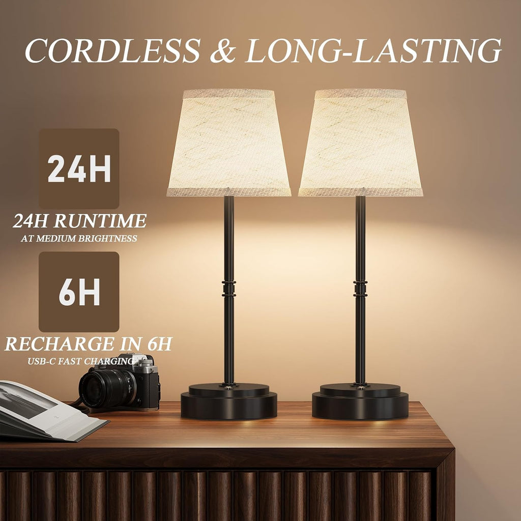 Cordless Table Lamp Rechargeable Black - 2 Pack 7500mAH Battery Operated Lamp for Decor, 3000K Stepless Dimming Touch Control Wireless…