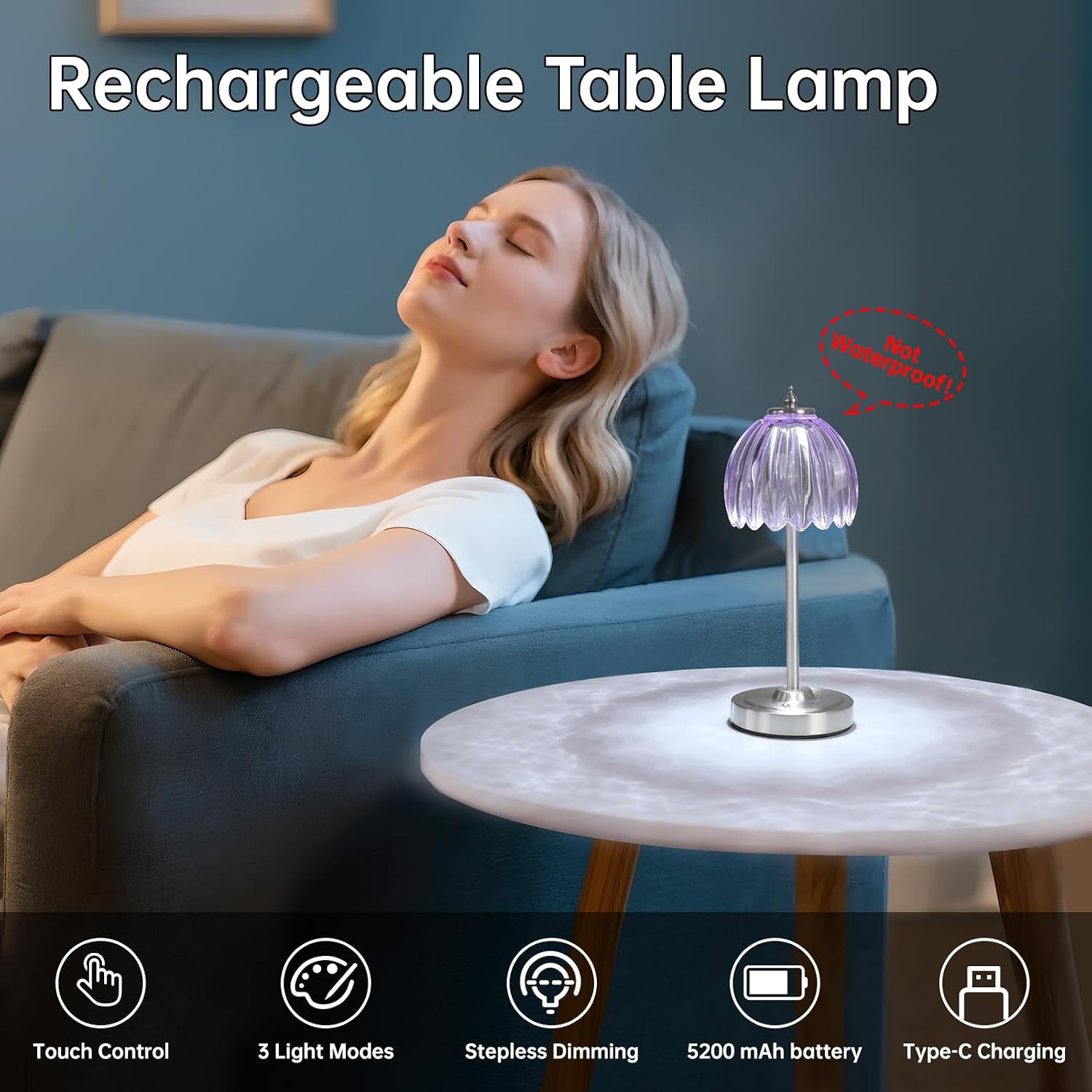 Shenmoyl Tulip Table Lamp with 5200mAh Battery & Touch Control, Cordless Small Table Lamp with 3 Colors, Dimmable Rechargeable Table…