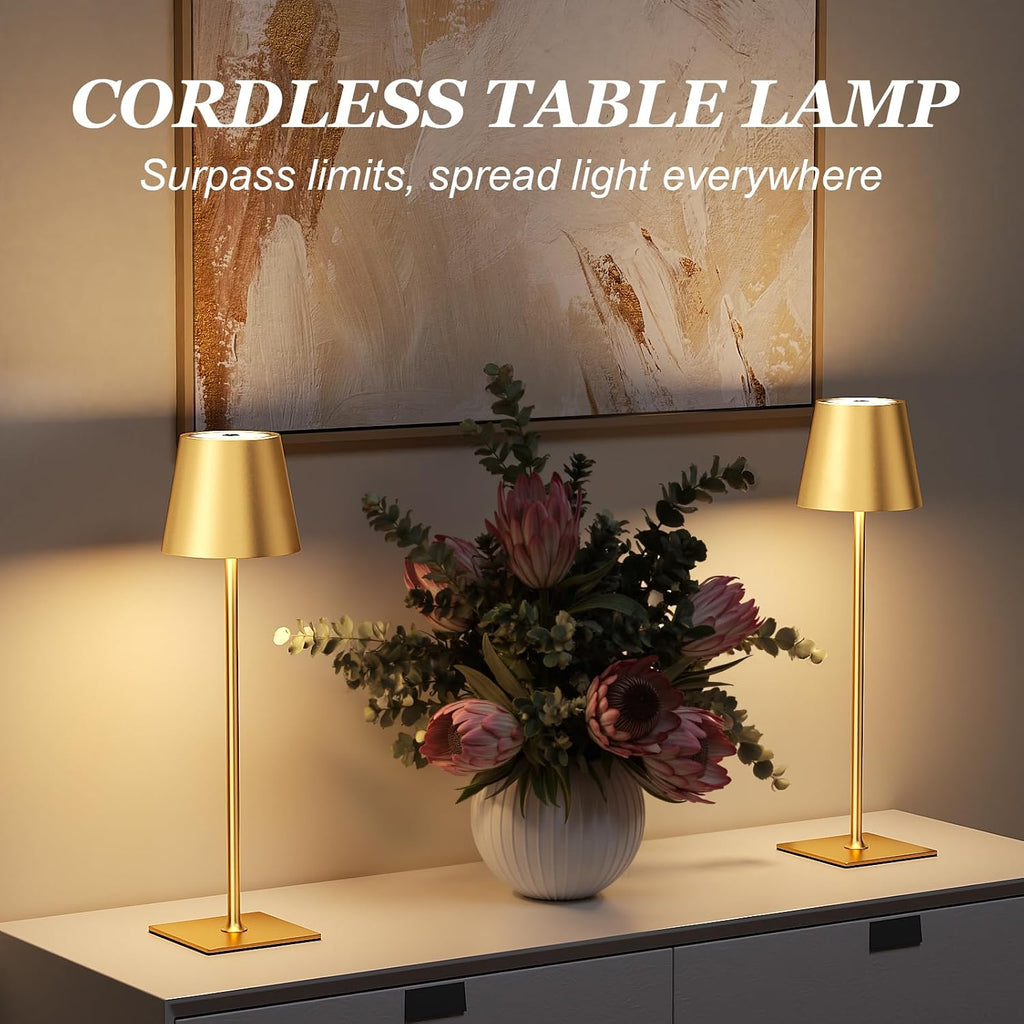 Kakanuo Gold Cordless Rechargeable Table Lamp 5000mAh Battery Operated Lamps, 3 Colors Stepless Dimming Touch Lamp for Living Room…
