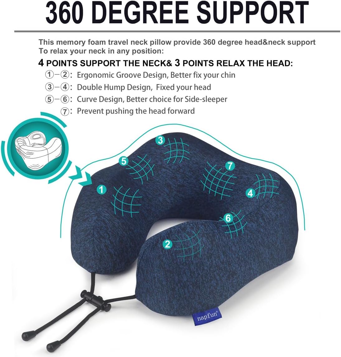 napfun Neck Pillow for Traveling, Upgraded Travel Neck Pillow for Airplane 100% Pure Memory Foam Travel Pillow for Flight Headrest Sleep…