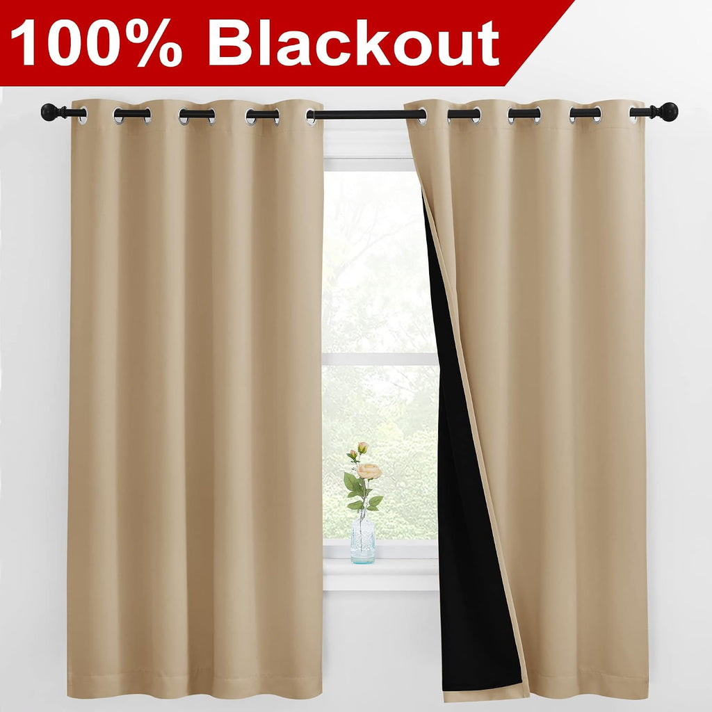 Nicetown Bedroom Full Blackout Curtain Panels, Super Thick Insulated Window Covers, Complete Blackout Draperies with Black Liner for Short…
