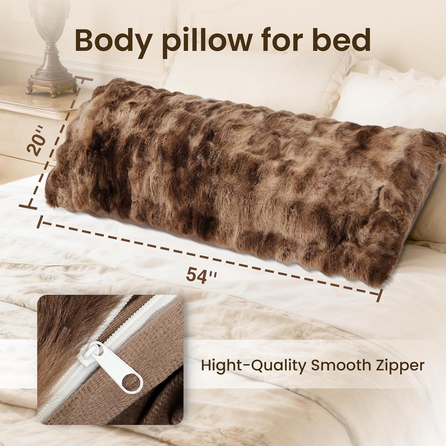 Zonli Fluffy Body Pillow for Adults, Fuzzy Faux Fur Body Pillow with Shredded Memory Foam, Adjustable Support for Side Sleepers, Pregnancy…