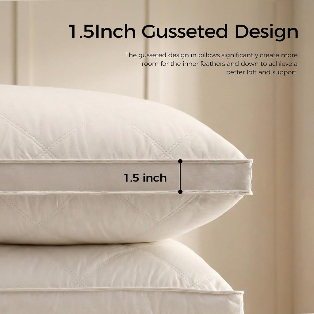 Puredown ® Goose Feathers and Down Pillows, 100% Organic Cotton Cover, Gusseted Pillow for Sleeping Hotel Collection Bed Pillows, King, Set…