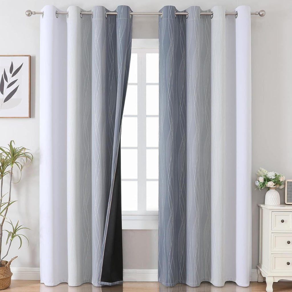 Estelartextiler Estelar Textiler Grey and Grayish White Blackout Curtains 108 Inches Long, Thermal Insulated Drapes for Bedroom, Full Light…