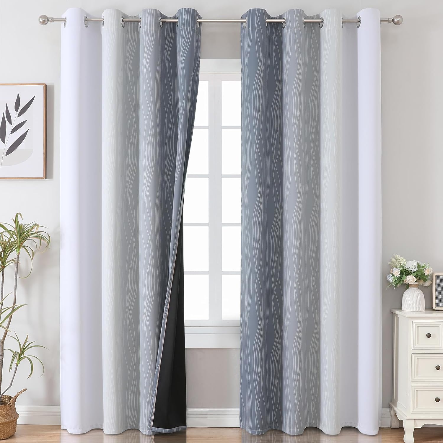 Estelartextiler Estelar Textiler Grey and Grayish White Blackout Curtains 108 Inches Long, Thermal Insulated Drapes for Bedroom, Full Light…