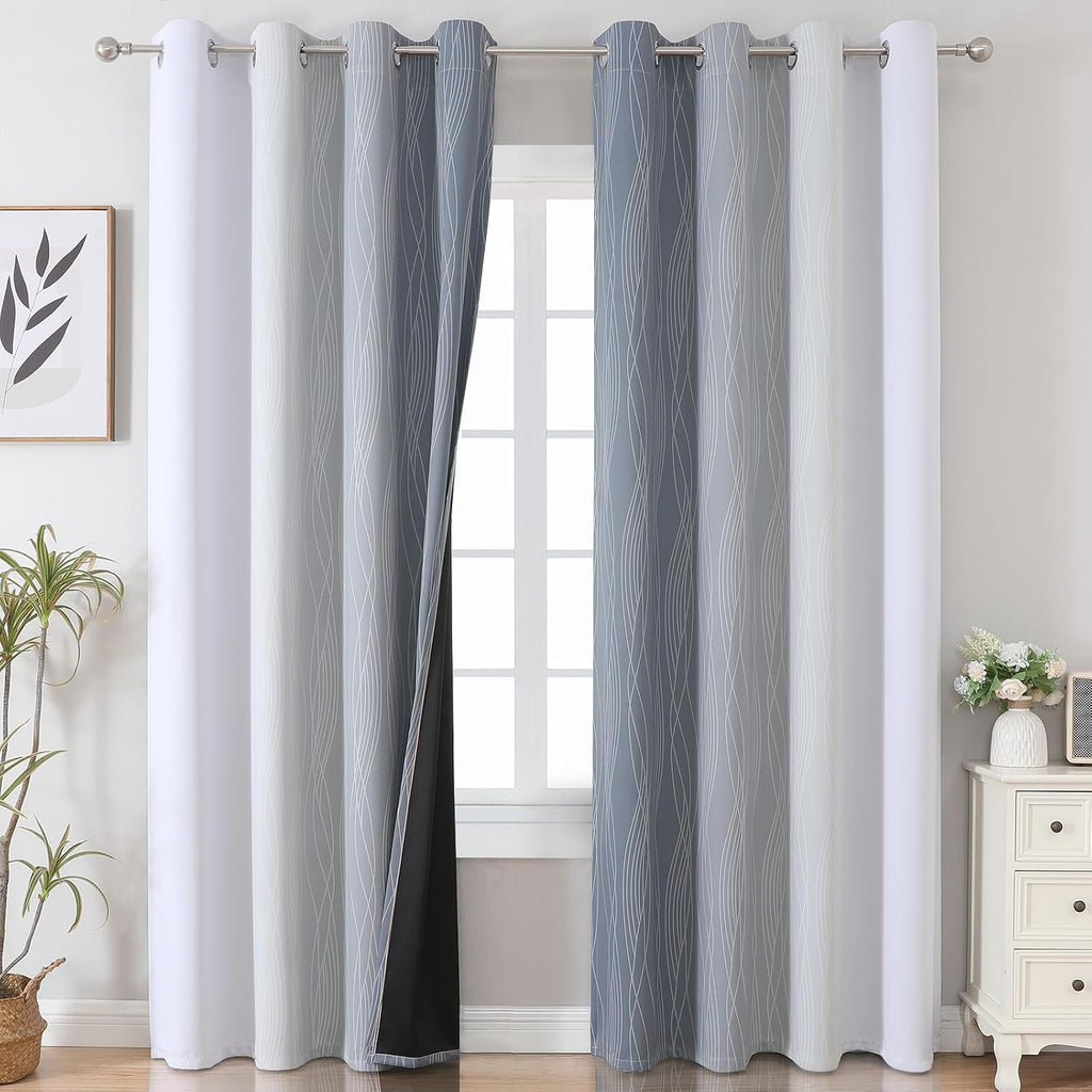 Estelartextiler Estelar Textiler Grey and Greyish White Ombre Blackout Curtains 90 Inches Long 2 Panels Set, Thermal Insulated Drapes for B…