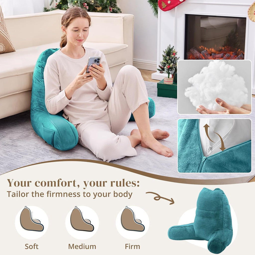 Sasttie Reading Pillow, Pillows for Reading or Relaxing – Ergonomic Support for Head, Neck, Back, and Lumbar, 21-Inch, Teal Blue