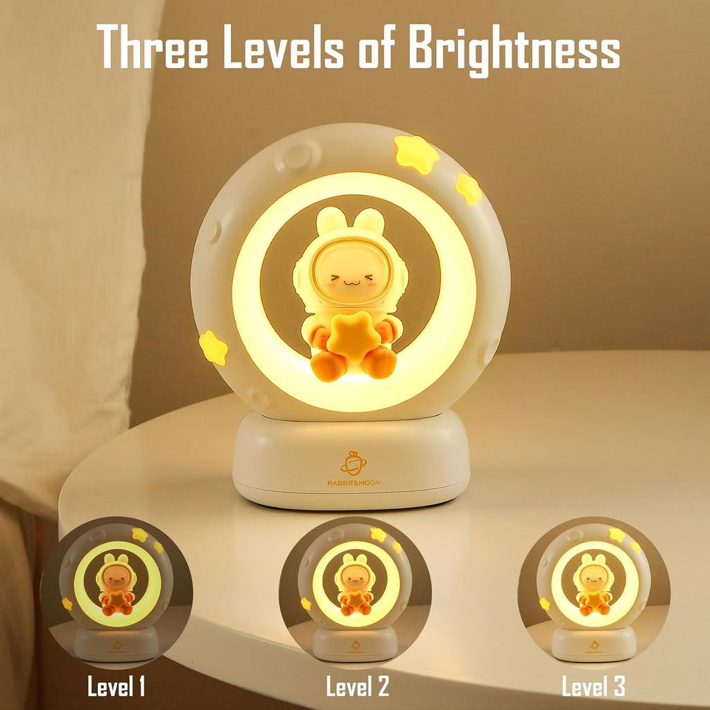 Moon and Bunny Rechargeable Night Light, Safe PVC and ABS Material, 3 Brightness Levels, Tap Control, Warm Light, Toddler Sleeping Lamp…