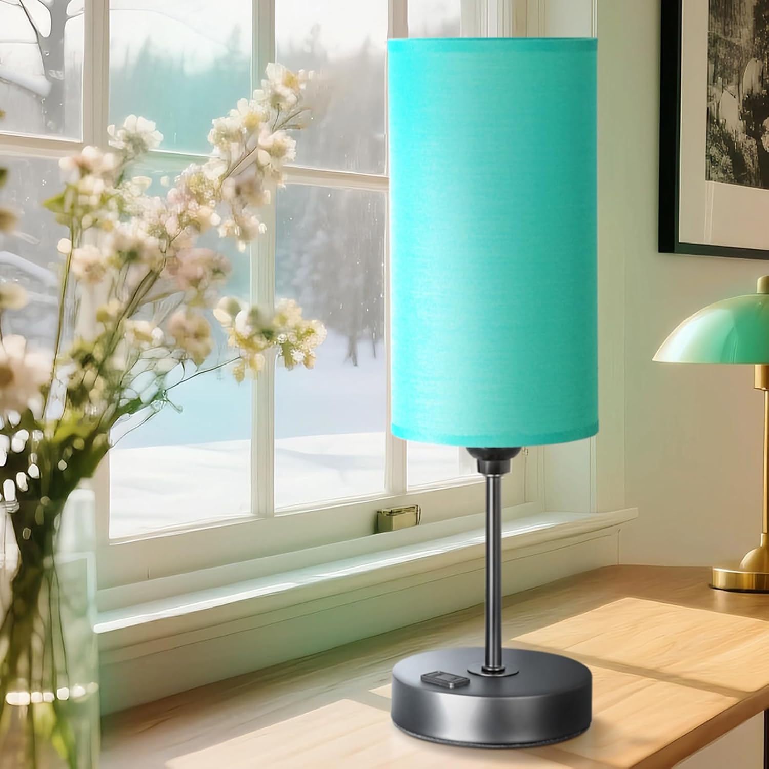 Table Lamp with USB Port - Teal Desk Lamp, Green Touch Lamp, Bedside Lamps, 3 Way Dimmable Small Lamps for Bedroom, Nightstand, Nursery…