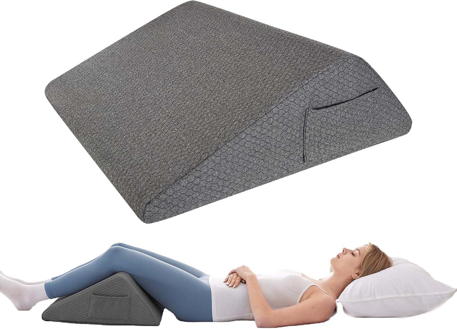 Bedluxe Knee Wedge Pillow, Memory Foam Leg Pillow Bed Wedge for Sleeping, Post Surgery Triangle Pillow Wedge for Knee Support, Leg Elevatio…