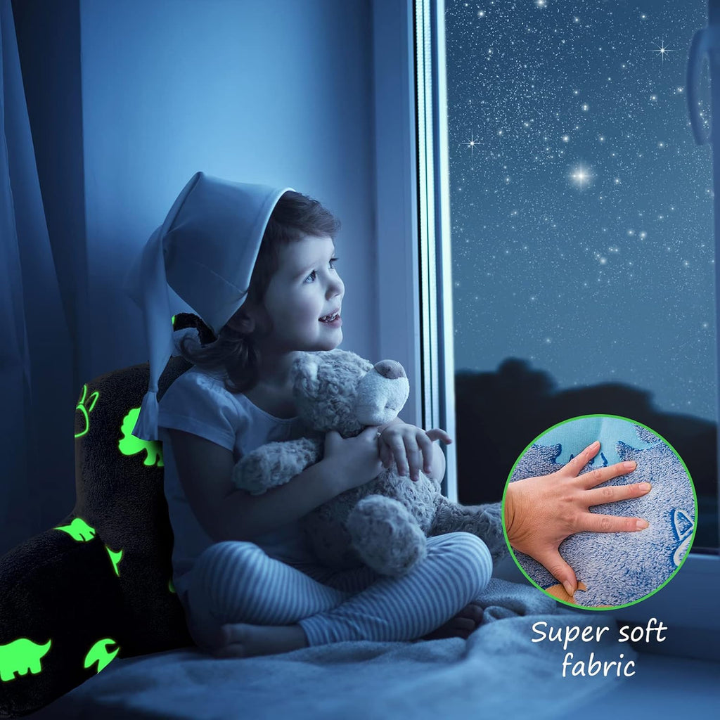 Aimuan Reading Pillow Glow in The Dark Bed Rest Wedge kids Glow Backrest Pillow Dinosaur Print with Arms Back Support for Sitting Up in…