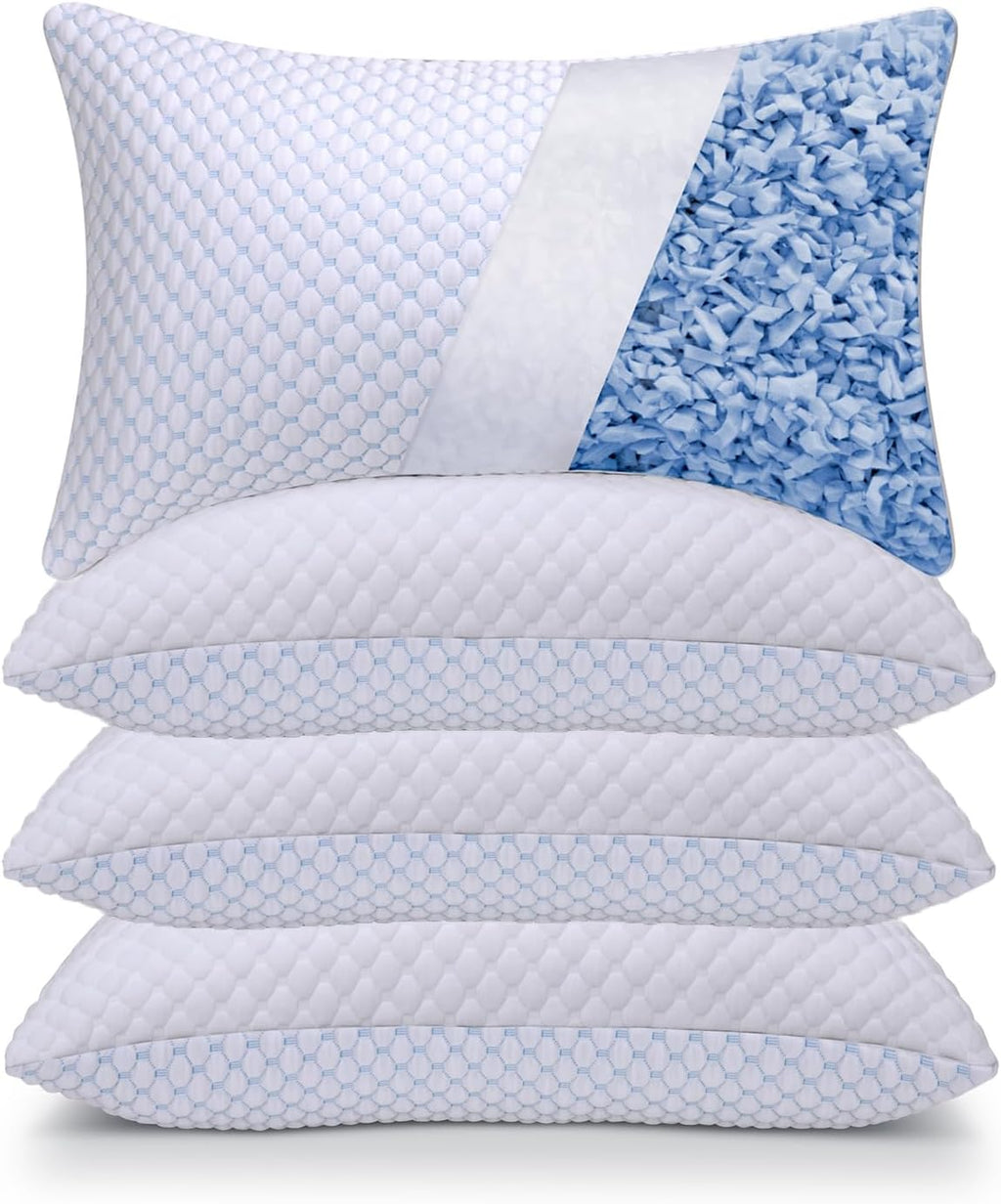 OSBED Adjustable Cooling Shredded Memory Foam Pillows King Size Set of 4 - Temperature-Regulating for Hot Sleepers with Dual Airflow…