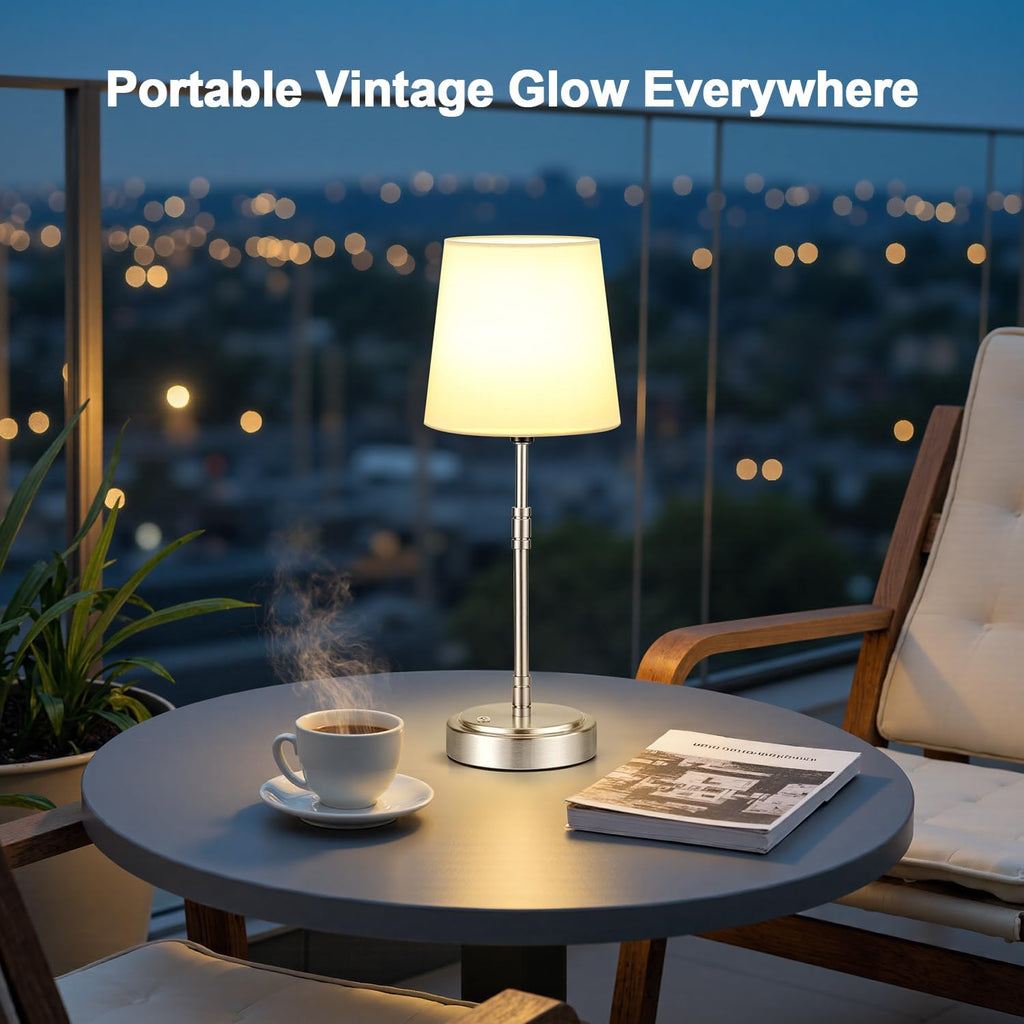 Cordless Table Lamps Set of 2 – Battery Operated Lamp with 7500mAh Rechargeable Battery, Stepless Dimmable Vintage Brushed Nickel Touch…