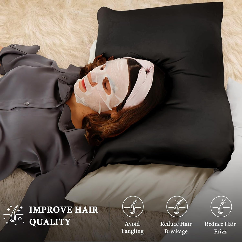 BHZHouseholdProducts BHZ Black Satin Goose Down Feather Pillows King Size Set of 2 with Black Satin Pillowcase for Hair and Skin, Cooling P…