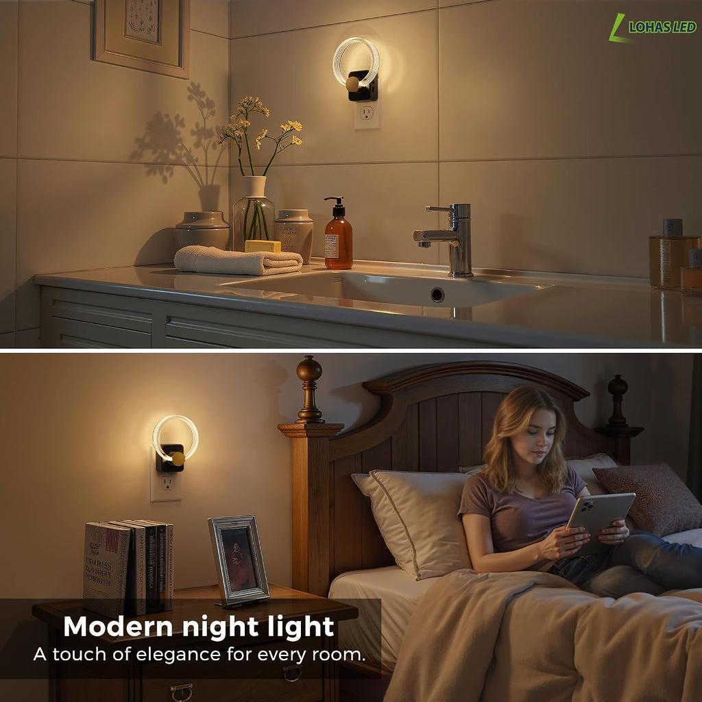 L LOHAS LED Night Lights Plug into Wall, 2 Pack Plug in Night Lights with Light Sensor, 3000K Soft White, 0-100LM Brightness Adjustable…