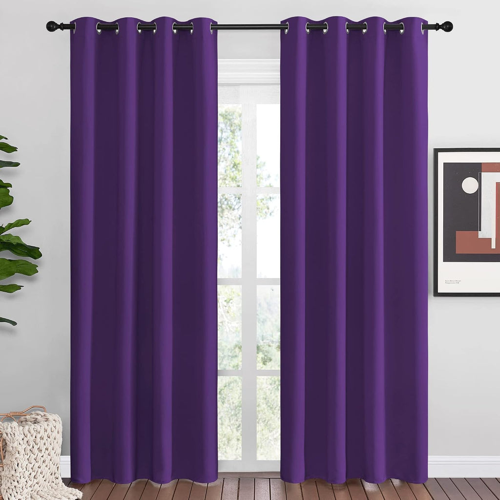Nicetown Purple Blackout Curtains 86 inches Long, Niose Reducing and Thermal Insulated Room Darkening Curtains for Girls Bedroom Living Roo…