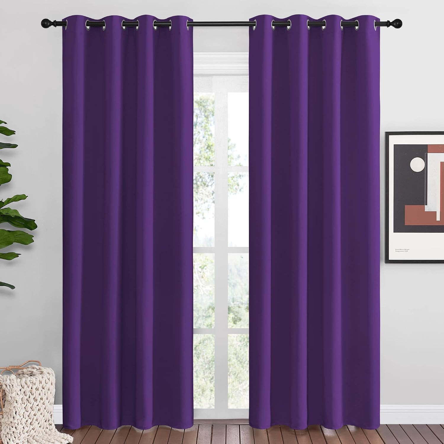 Nicetown Purple Blackout Curtains 86 inches Long, Niose Reducing and Thermal Insulated Room Darkening Curtains for Girls Bedroom Living Roo…