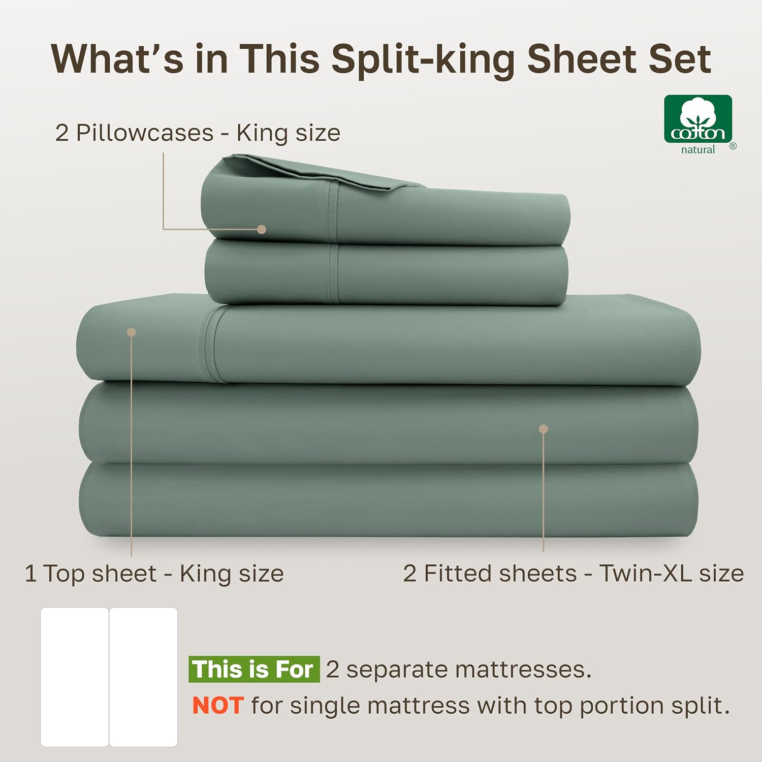 CaliforniaDesignDen California Design Den Soft 100% Cotton Bed Sheets Split King Set, 400 TC Good Housekeeping Award Winner, Silky Sateen W…