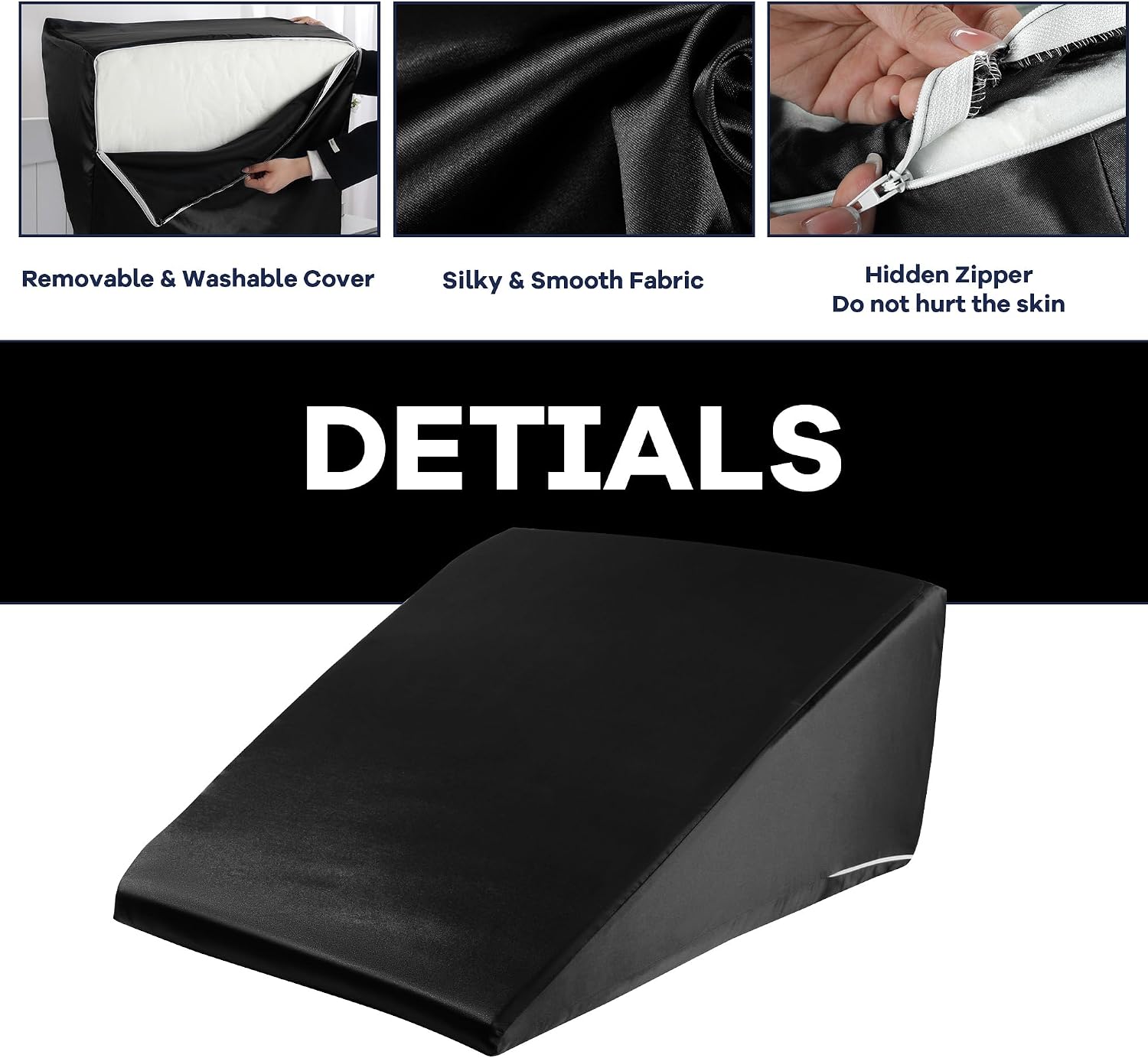 HOMBYS Satin Bed Wedge Pillow Cover Silky & Smooth Wedge Pillowcase 1 Pack 24x24x8, Soft & Breathable, Removable & Machine…