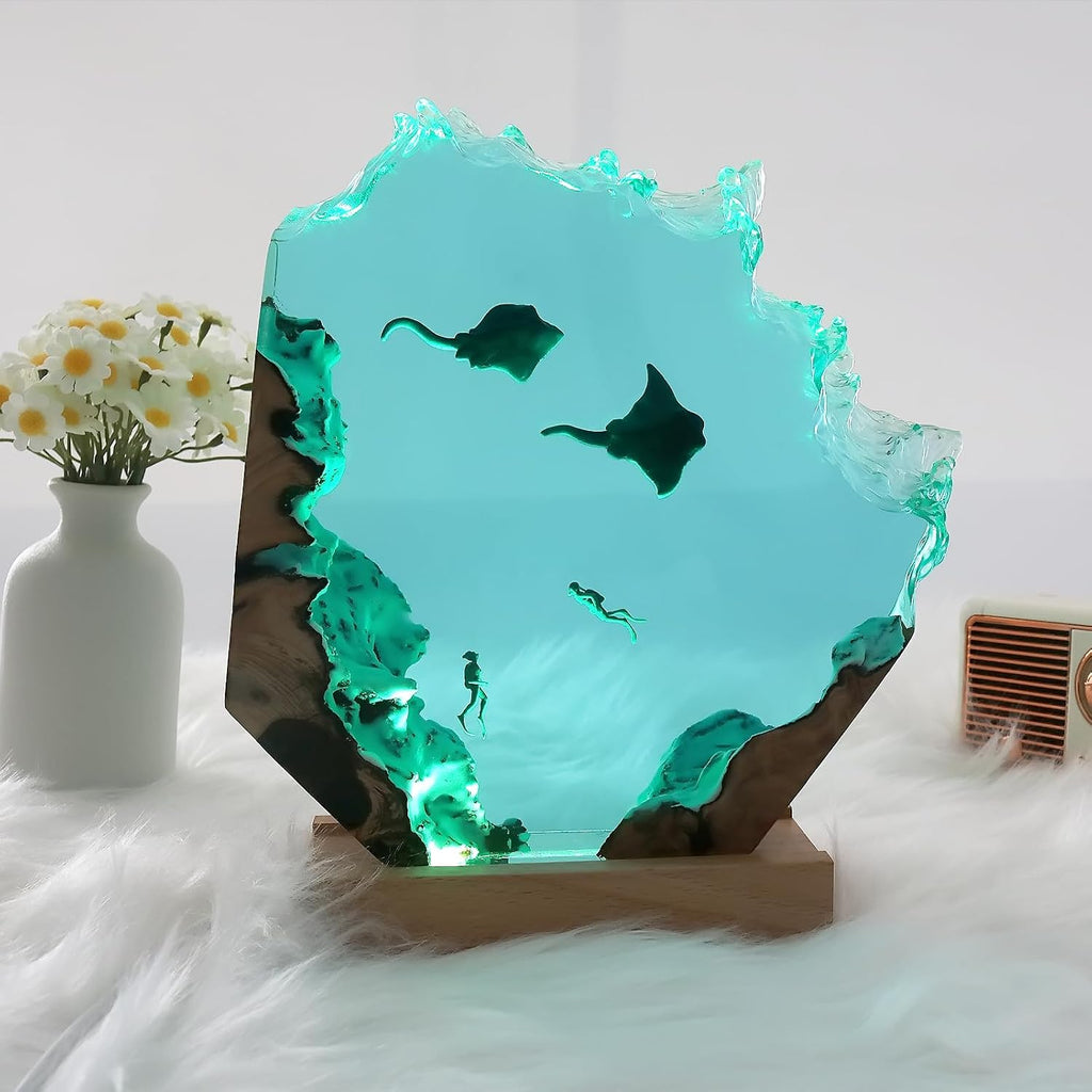 Epoxy Resin Lamp, Ocean Night Light, Artistry Home Decor Bedside Nightlight, Unique Resin Lighting, Nightstand Decorations for Bedroom…