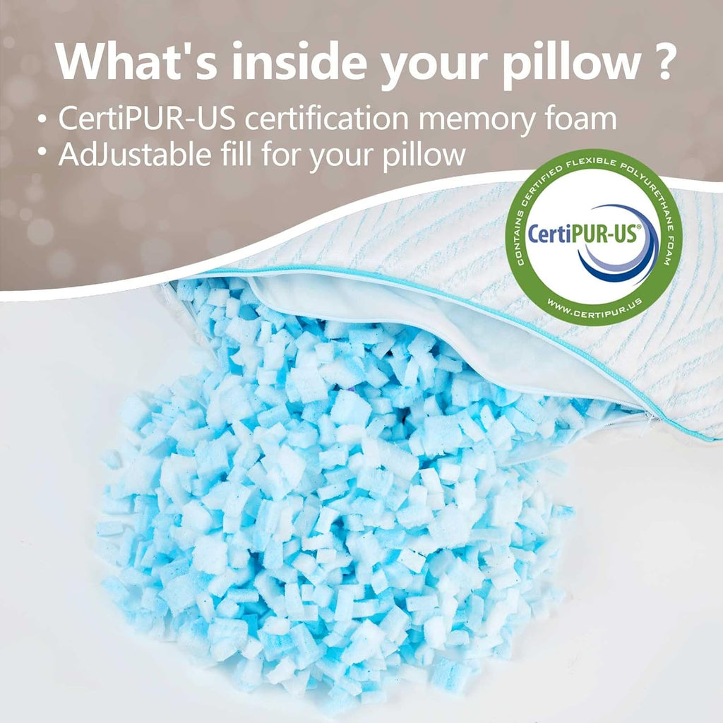 Pillows King Size Set of 2 Cooling Memory Foam Pillows for Sleeping Adjustable Medium Firm Back and Side Sleeper
