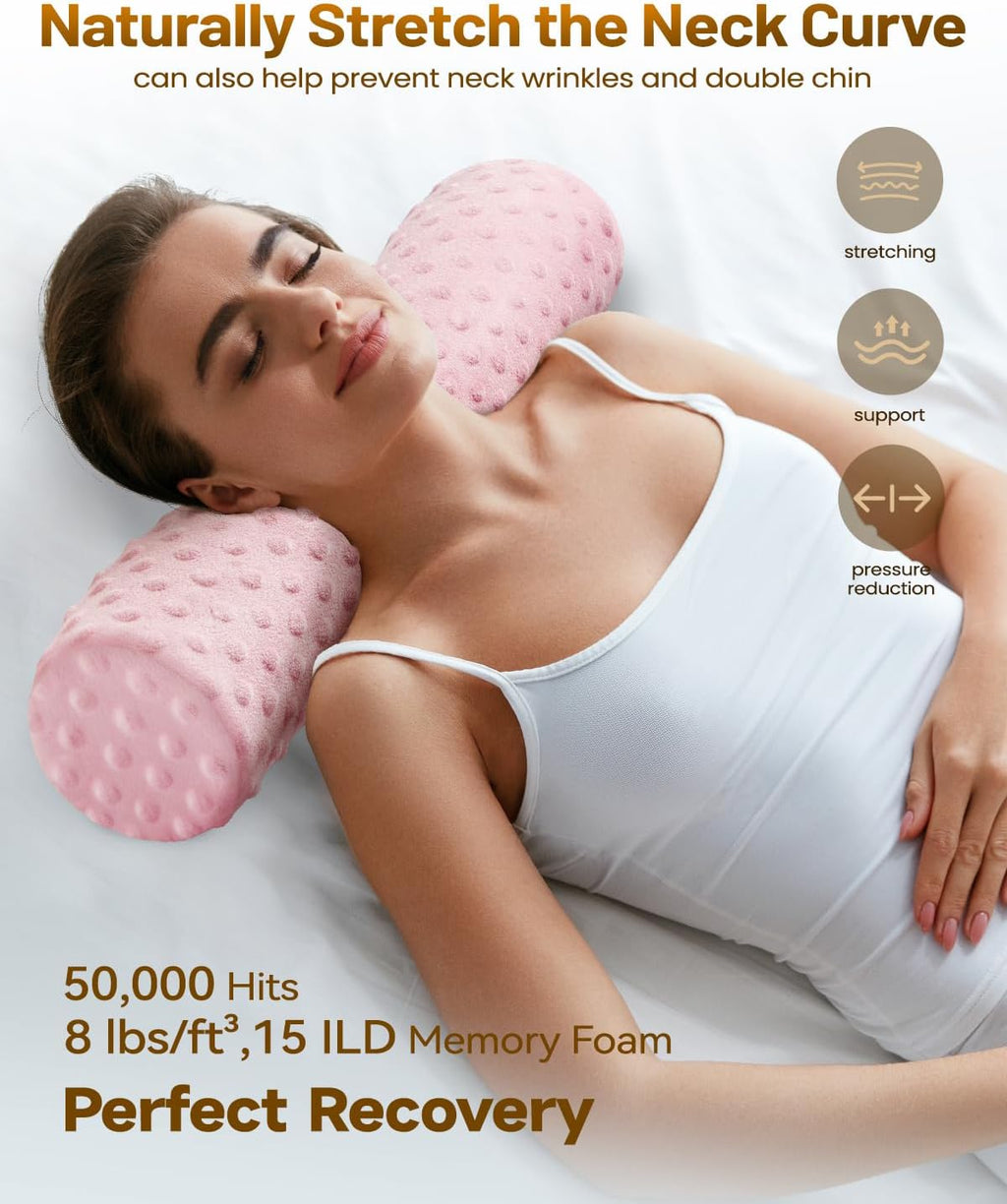 SinoSalected Memory Foam 4" Round Pillow, Cervical Neck Pillow for, Cylinder Pillows 18"x 4", Removable Cover, Neck Roll Pillow for Sleepi…