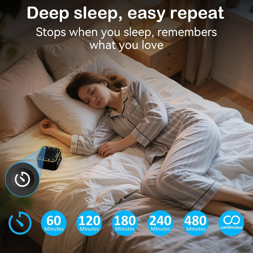 2-in-1 Sound Machine & Alarm Clock: 30 Non-Looping White Noise & Nature Sounds for Fall Asleep Faster, 7 Gentle Wake-Up Alarms - Compact…