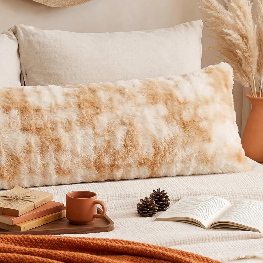 Chumerry Beige Fluffy Body Pillow Cover Faux Fur Pillowcase Extra Soft Fuzzy Plush Long Pillow Cover Gradient Taupe Shaggy Body Pillow Case…