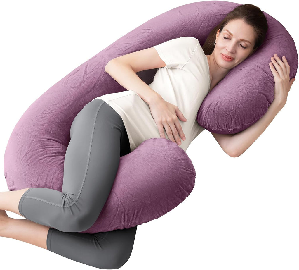 1 MIDDLE ONE Pregnancy Pillow, C Shaped Full Body Pregnant Women Sleeping Pillow for Maternity Support with Cover (Purple)