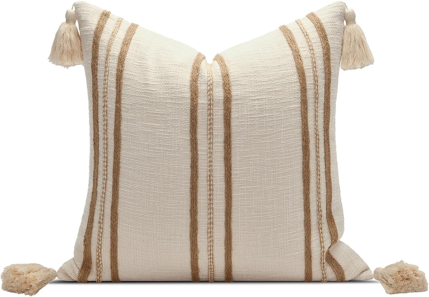 Aibuhome Beige Boho Decorative Throw Pillow Cover 20x20 Square Woven Textured Farmhouse Pillows Cushion Cases for Couch Bed Sofa Living Roo…